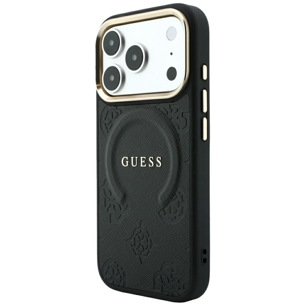 Husa de protectie Guess Saffiano Peony & Ring compatibil cu iPhone 18 Pro / iPhone 17 Pro, Negru