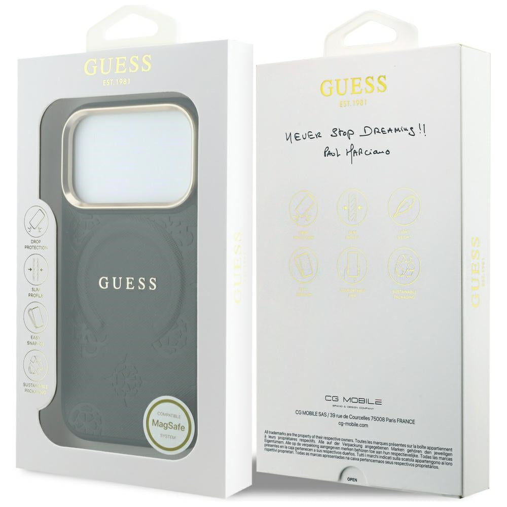Husa de protectie Guess Saffiano Peony & Ring compatibil cu iPhone 18 Pro Max / iPhone 17 Pro Max, Negru