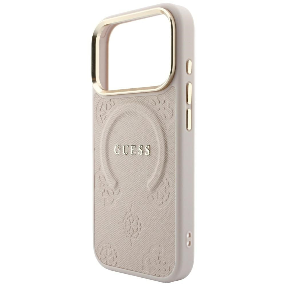 Husa de protectie Guess Saffiano Peony & Ring compatibil cu iPhone 18 Pro Max / iPhone 17 Pro Max, Roz