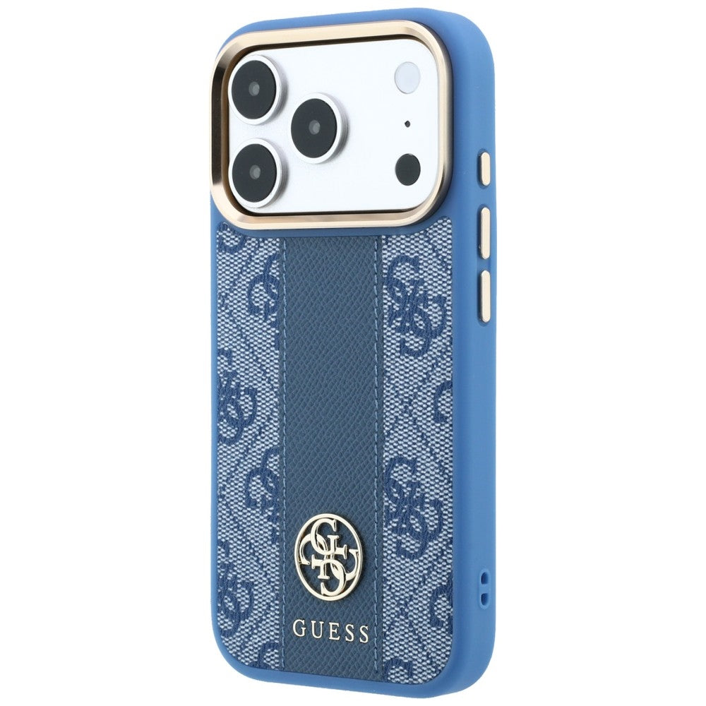 Husa de protectie Guess Leather 4G Stripe compatibil cu iPhone 18 Pro / iPhone 17 Pro, Albastru