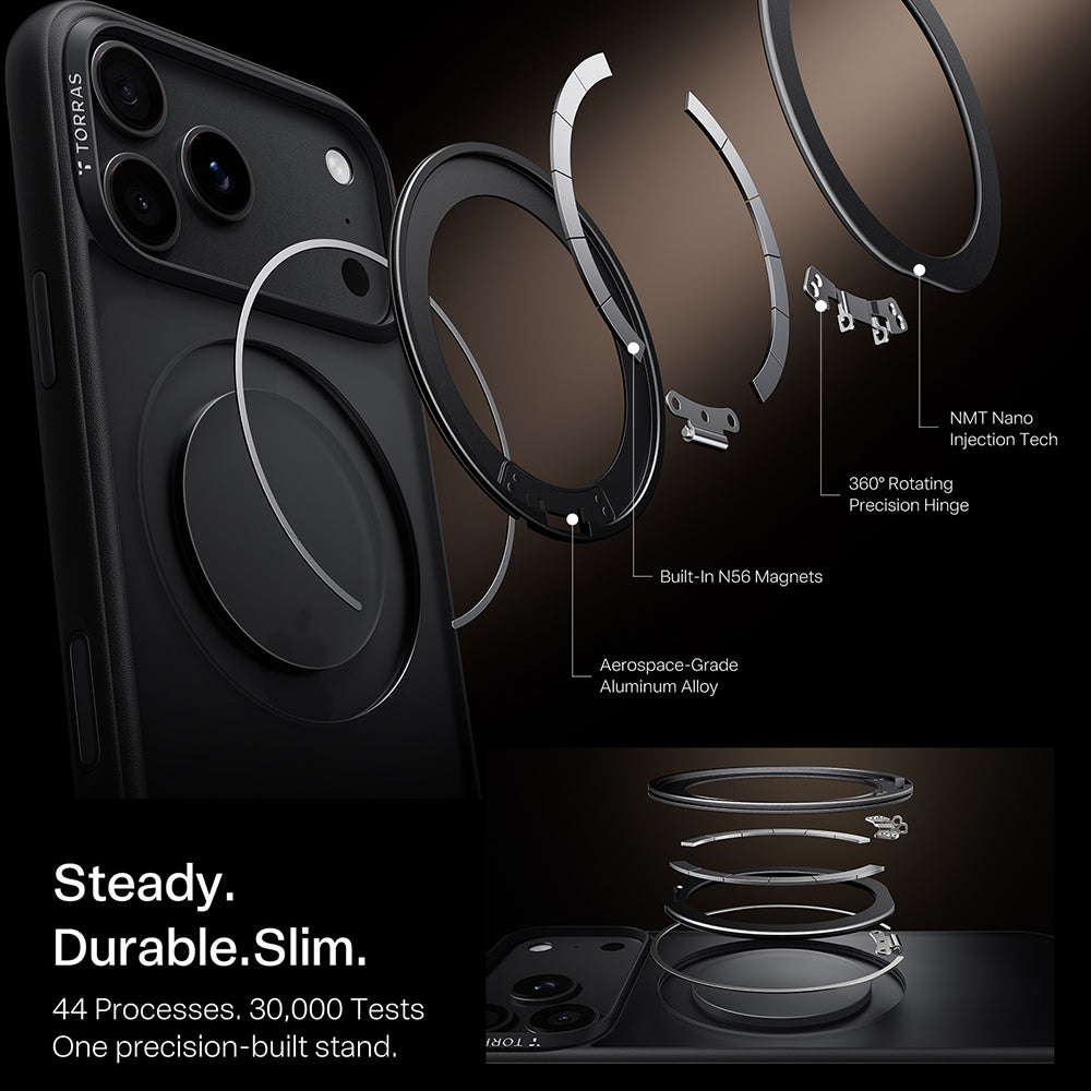 Husa de protectie Torras Ostand O1 Guardian compatibil cu iPhone 17 Pro / iPhone 18 Pro, Negru