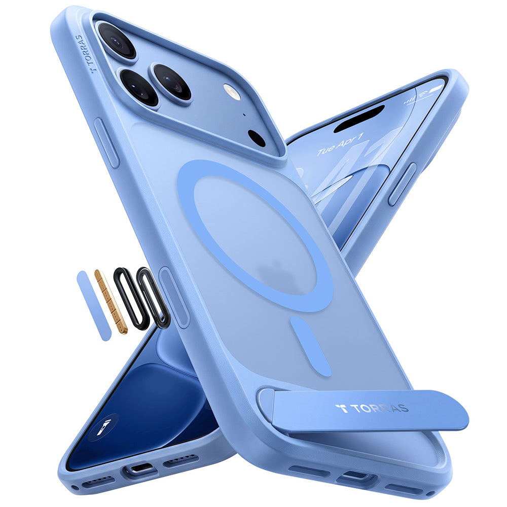 Husa de protectie Torras Ostand L1 Guardian compatibil cu iPhone 17 Pro / iPhone 18 Pro, Albastru