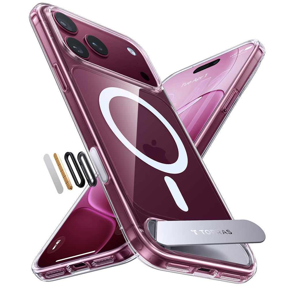 Husa de protectie Torras Ostand L1 Guardian compatibil cu iPhone 17 Pro / iPhone 18 Pro, Transparent
