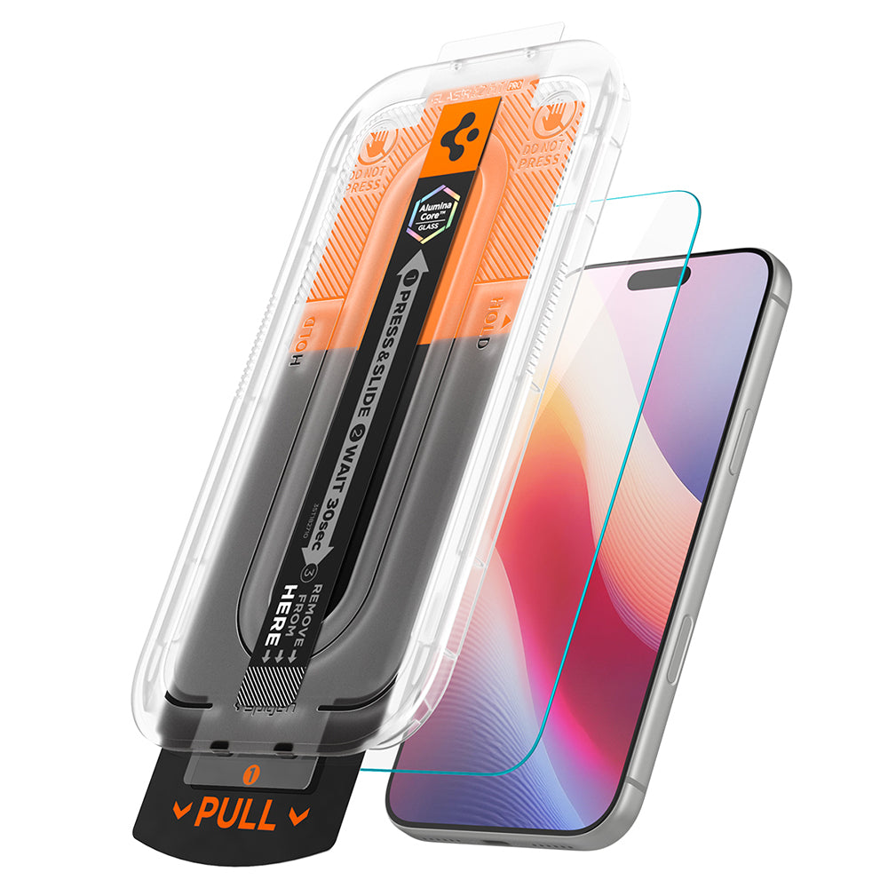 Folie de protectie Spigen Glas.tR EZ-FIT Pro HD compatibil cu iPhone 16 Pro / iPhone 17 / iPhone 17 Pro, Transparent