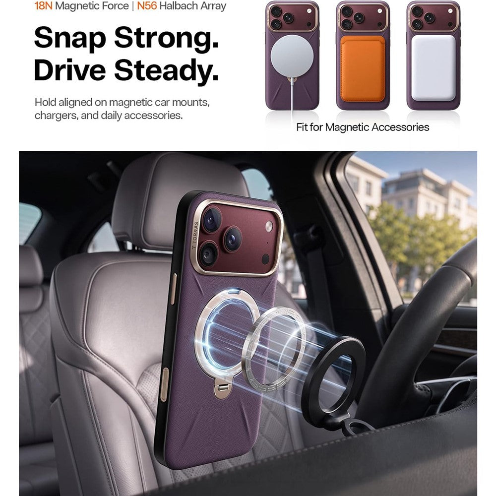 Husa de protectie Torras QPRO Leather Series compatibil cu iPhone 18 Pro Max / iPhone 17 Pro Max, Mov