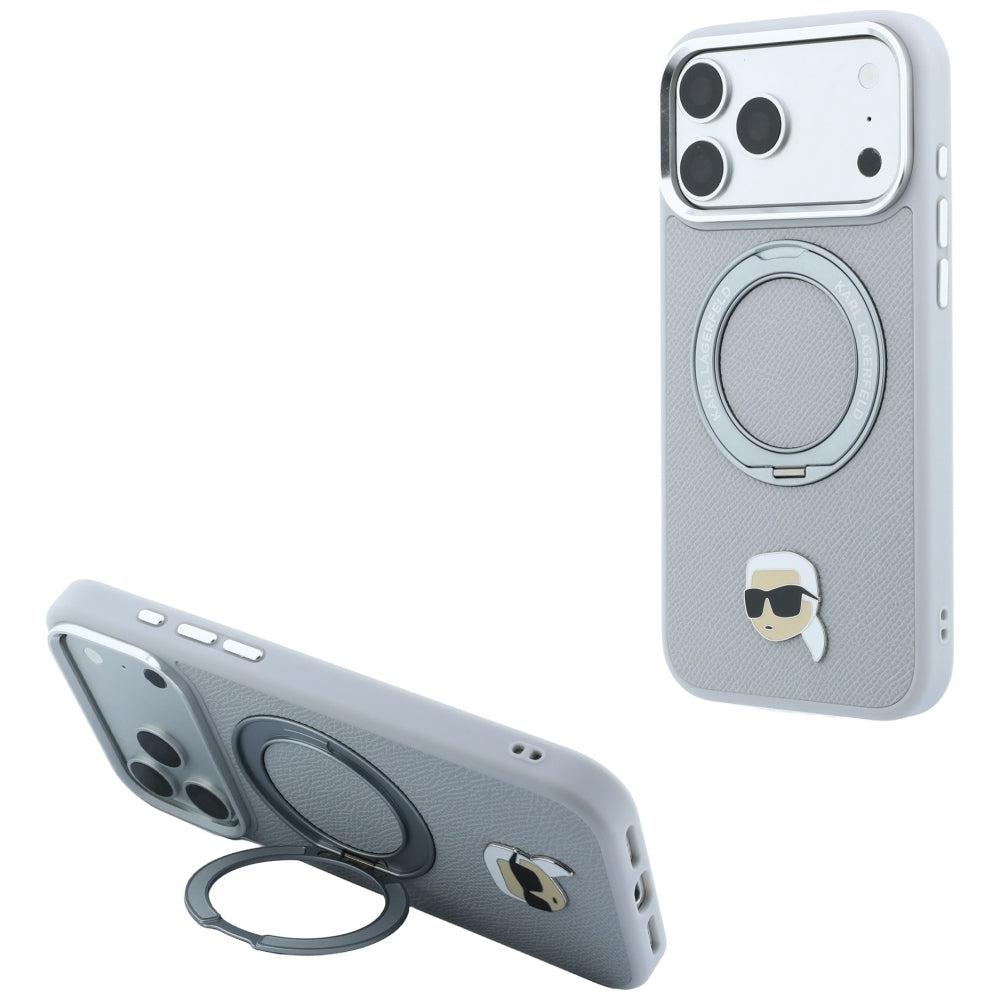 Husa de protectie Karl Lagerfeld Saffiano compatibil cu iPhone 18 Pro / iPhone 17 Pro, Gri