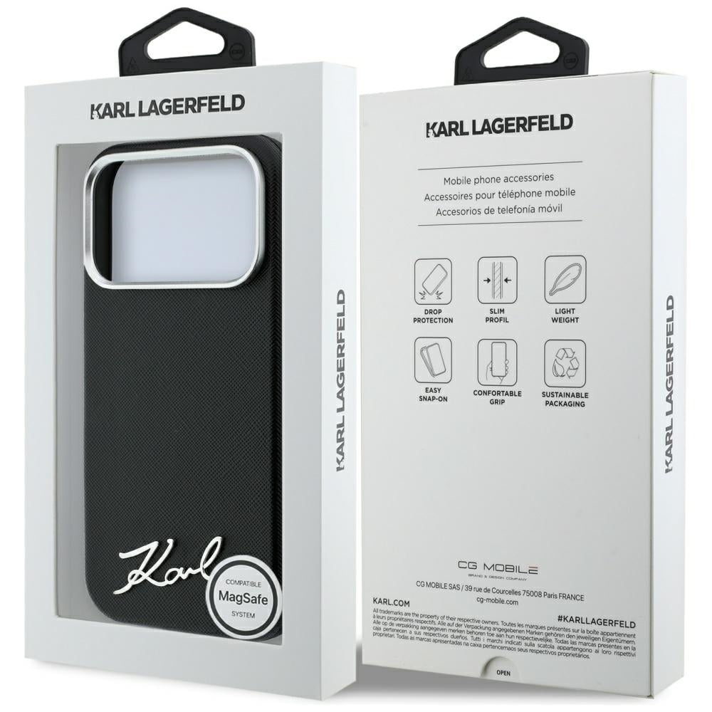 Husa de protectie Karl Lagerfeld Saffiano compatibil cu iPhone 18 Pro / iPhone 17 Pro, Negru