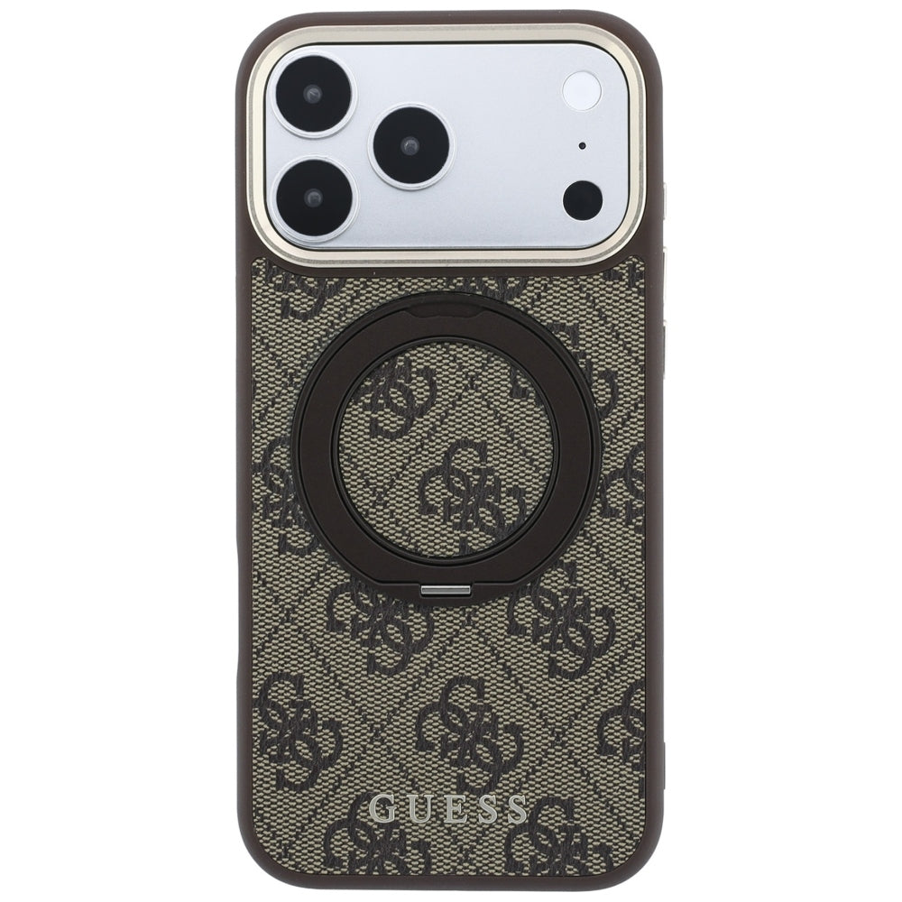 Husa de protectie Guess Ring Stand 360 compatibil cu iPhone 18 Pro Max / iPhone 17 Pro Max, Maro