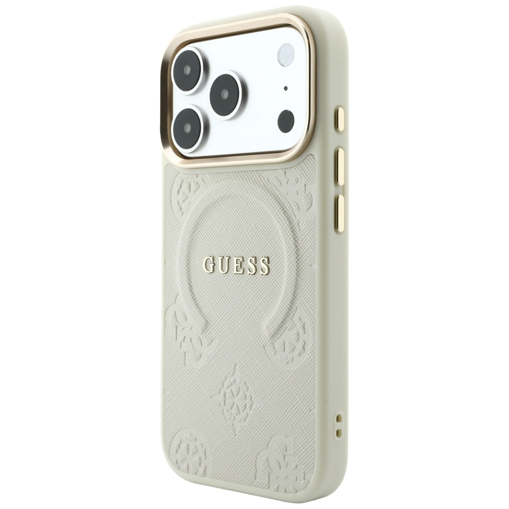 Husa de protectie Guess Peony Hot Stamp compatibil cu iPhone 18 Pro Max / iPhone 17 Pro Max, Bej