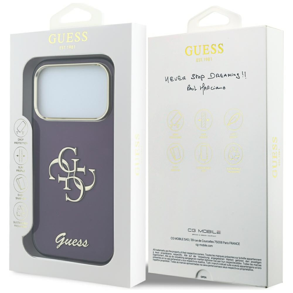 Husa de protectie Guess IML 4G Script Metal compatibil cu iPhone 18 Pro Max / iPhone 17 Pro Max, Bordo