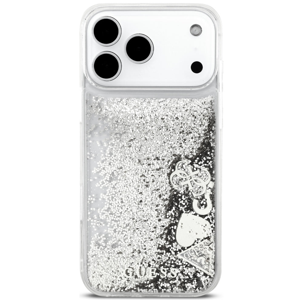 Husa de protectie Guess Liquid Glitter Charms compatibil cu iPhone 18 Pro / iPhone 17 Pro, Argintiu