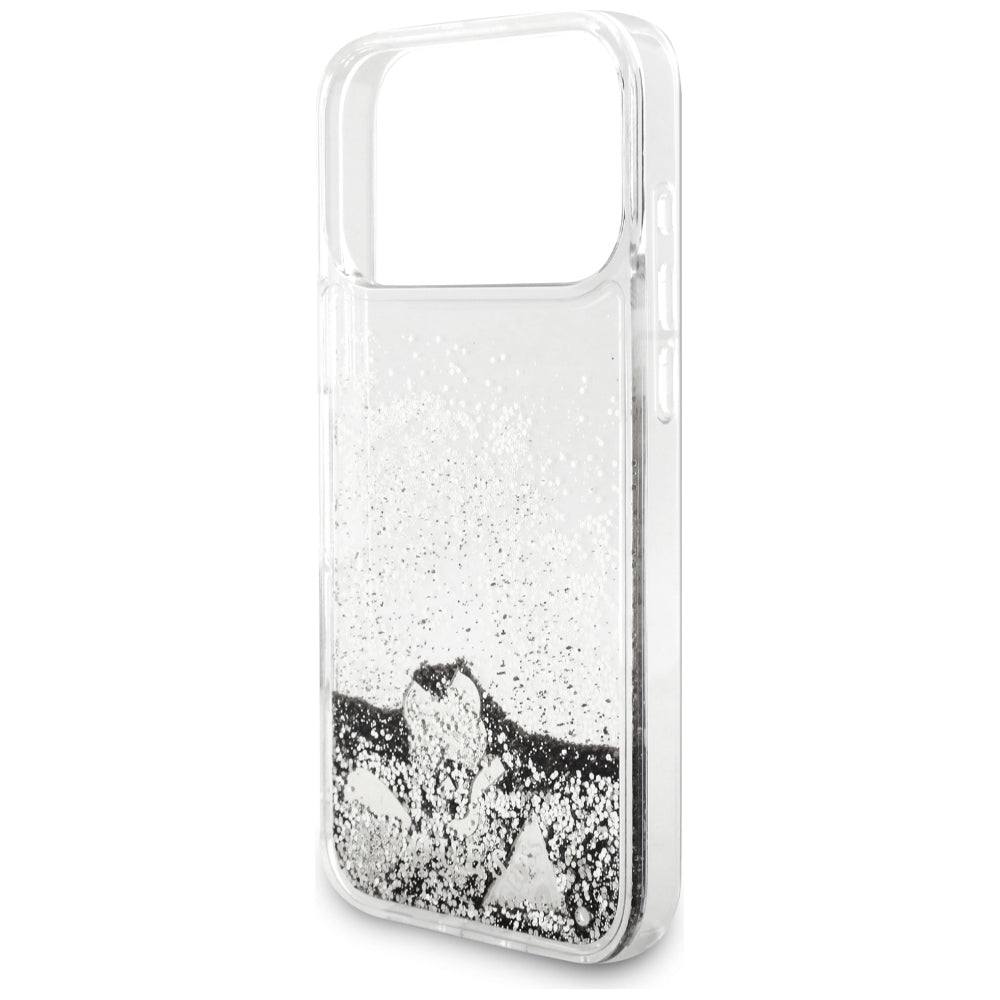 Husa de protectie Guess Liquid Glitter Charms compatibil cu iPhone 18 Pro / iPhone 17 Pro, Argintiu