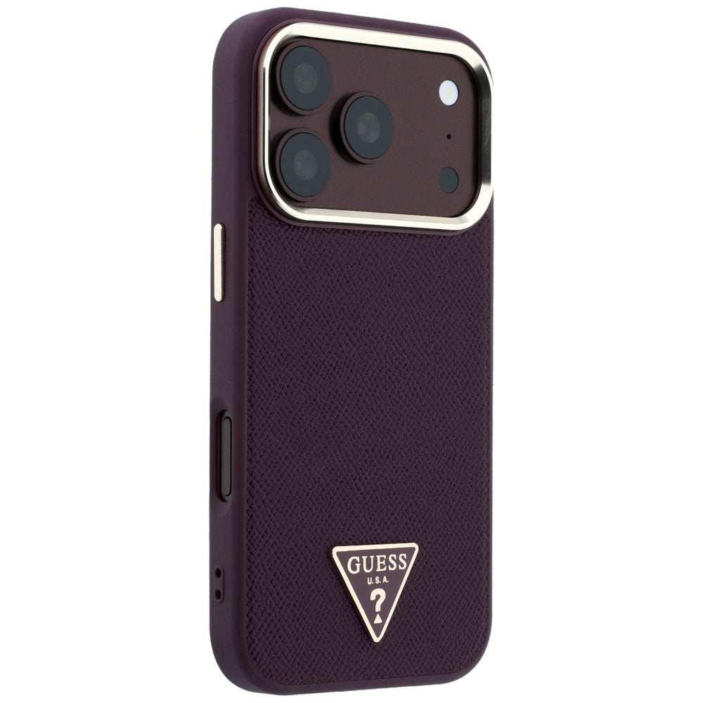 Husa de protectie Guess Grained Triangle Logo MagSafe compatibil cu iPhone 18 Pro Max / iPhone 17 Pro Max, Bordo