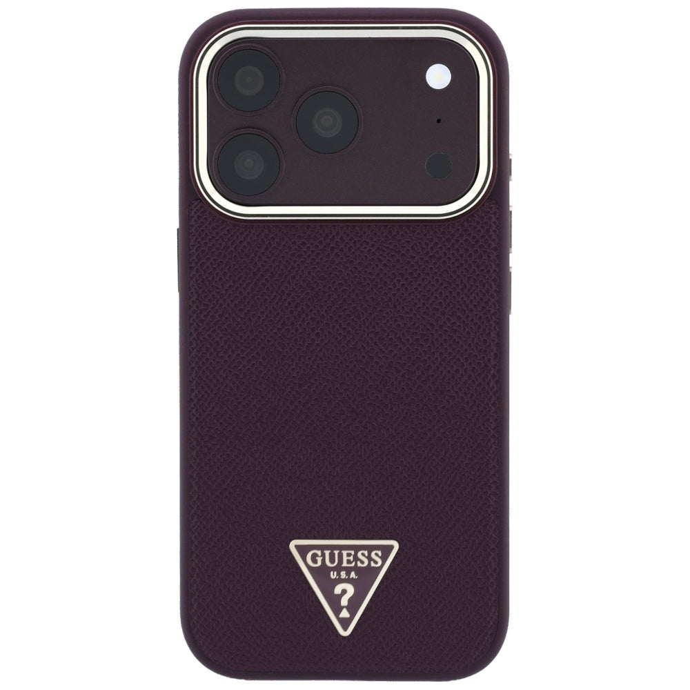 Husa de protectie Guess Grained Triangle Logo MagSafe compatibil cu iPhone 18 Pro / iPhone 17 Pro, Bordo