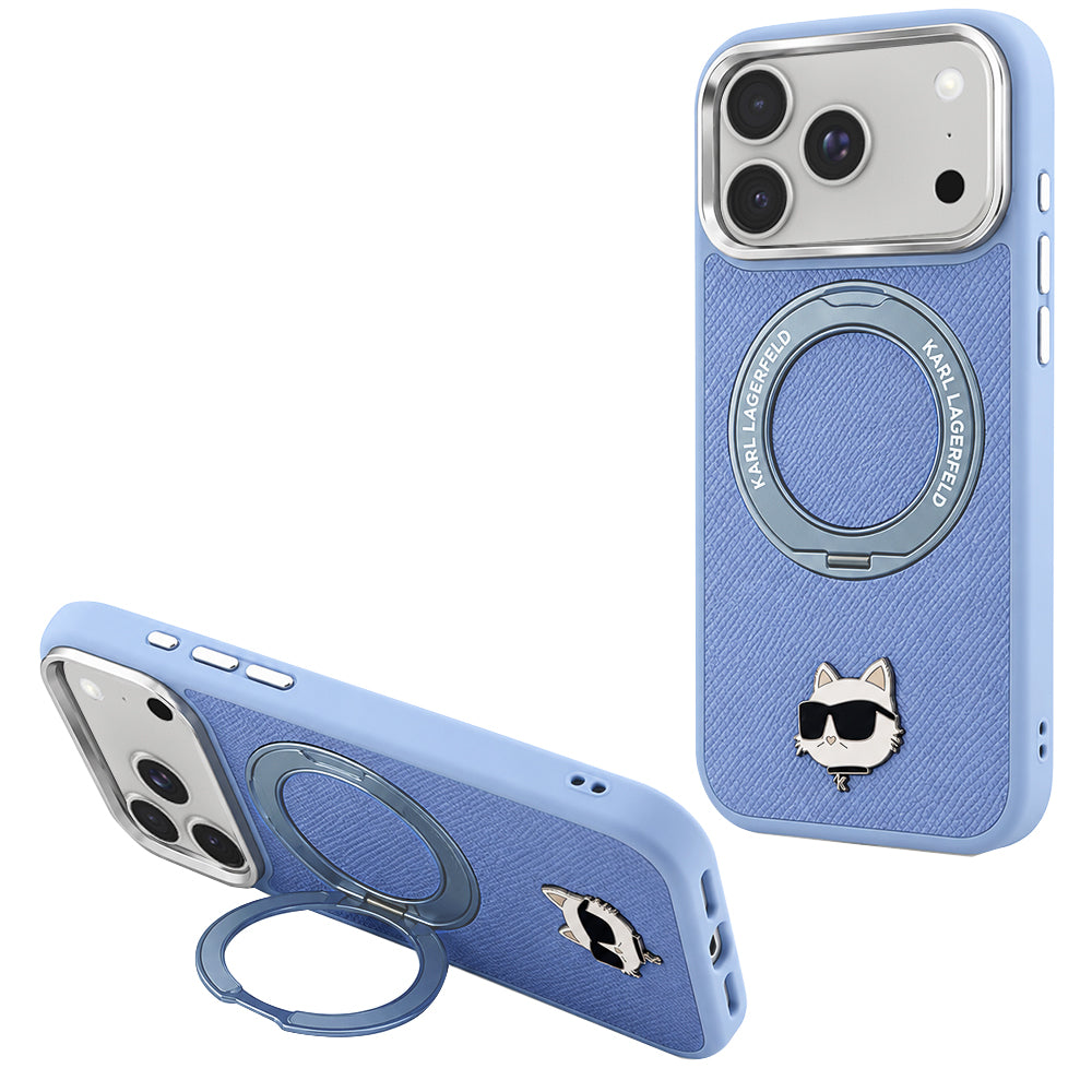 Husa de protectie Karl Lagerfeld Saffiano Ring Stand 360 compatibil cu iPhone 18 Pro Max / iPhone 17 Pro Max, Albastru