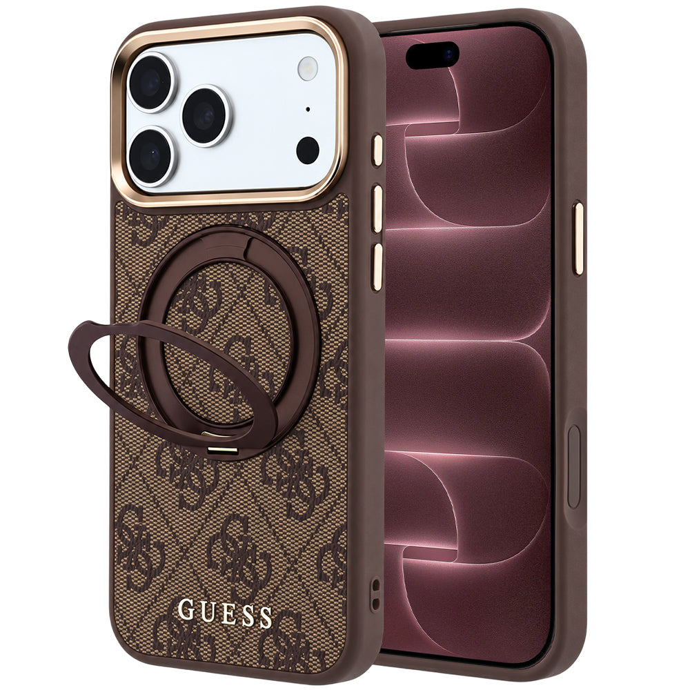 Husa de protectie Guess Ring Stand 360 compatibil cu iPhone 18 Pro Max / iPhone 17 Pro Max, Maro