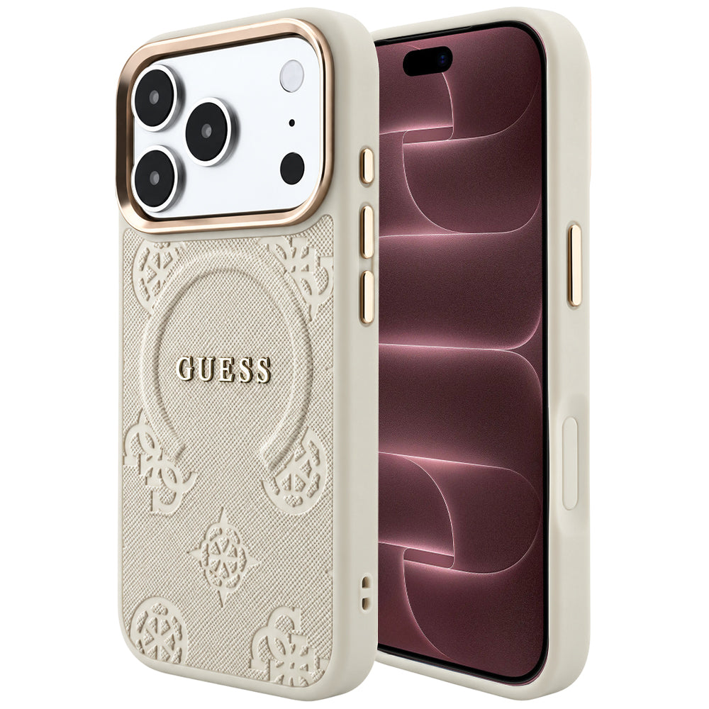 Husa de protectie Guess Peony Hot Stamp compatibil cu iPhone 18 Pro Max / iPhone 17 Pro Max, Bej