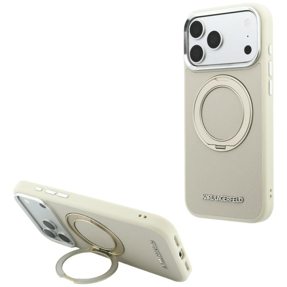 Husa de protectie Karl Lagerfeld Saffiano compatibil cu iPhone 18 Pro / iPhone 17 Pro, Bej