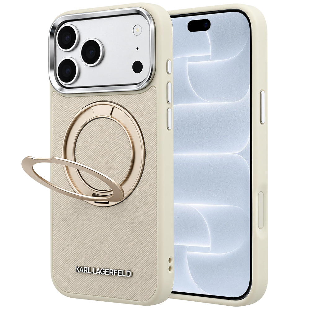 Husa de protectie Karl Lagerfeld Saffiano compatibil cu iPhone 18 Pro / iPhone 17 Pro, Bej