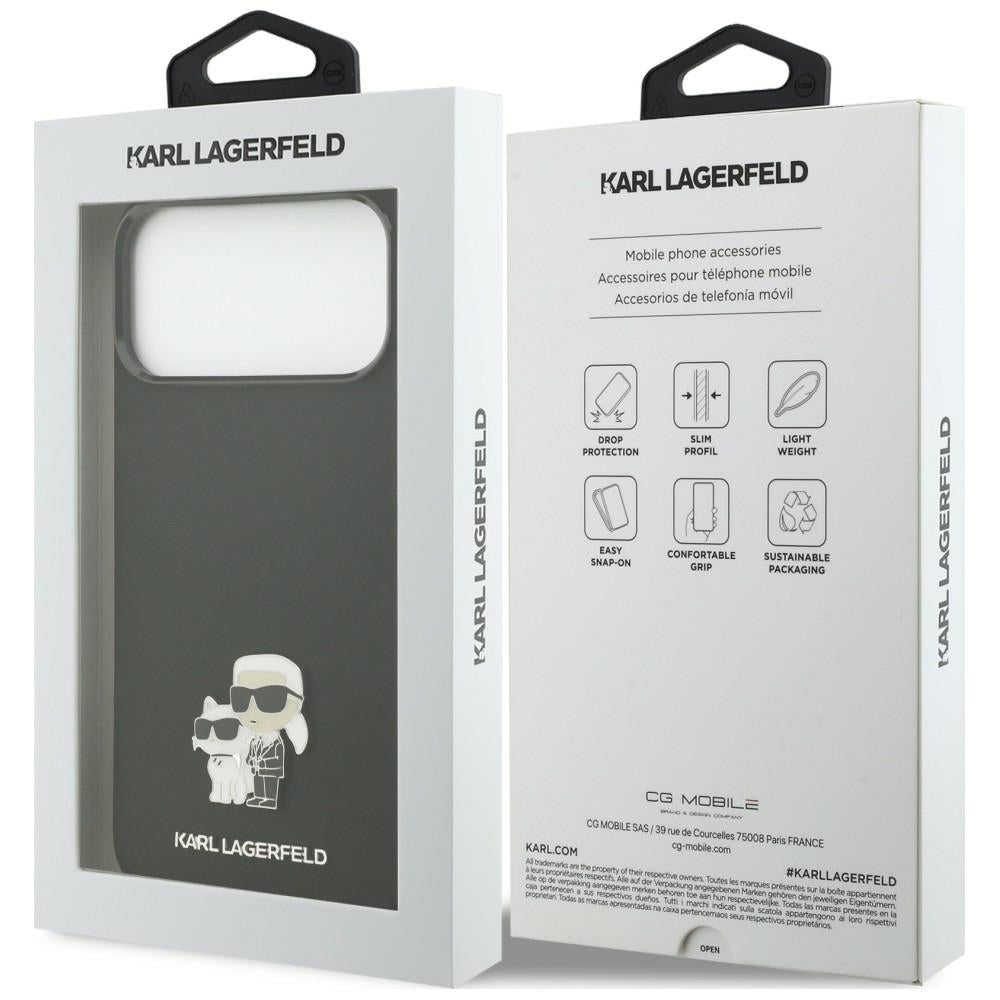 Husa de protectie Karl Lagerfeld Silicone Karl & Choupette Metal Pin compatibil cu iPhone 17 Pro Max / iPhone 18 Pro Max, Negru