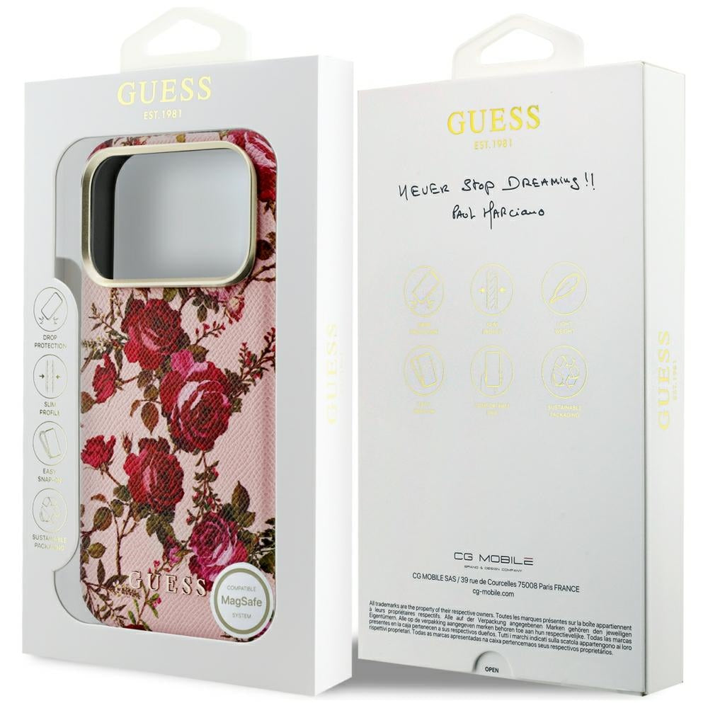 Husa de protectie Guess Blossom Roses Print compatibil cu iPhone 18 Pro / iPhone 17 Pro, Roz