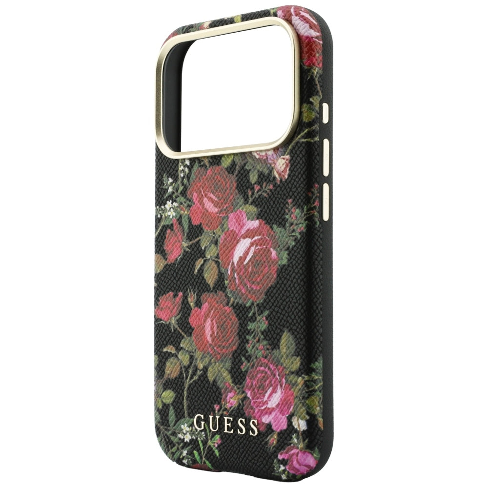 Husa de protectie Guess Blossom Roses Print compatibil cu iPhone 18 Pro / iPhone 17 Pro, Negru