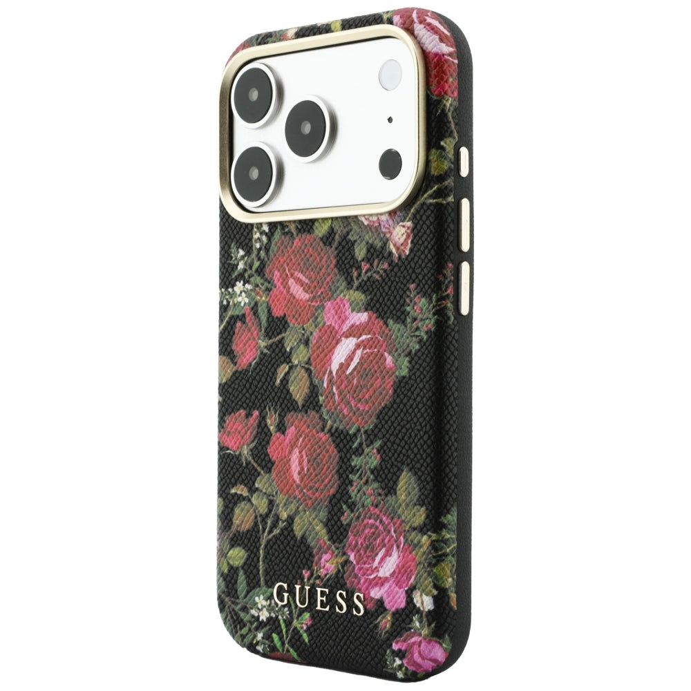Husa de protectie Guess Blossom Roses Print compatibil cu iPhone 18 Pro Max / iPhone 17 Pro Max, Negru