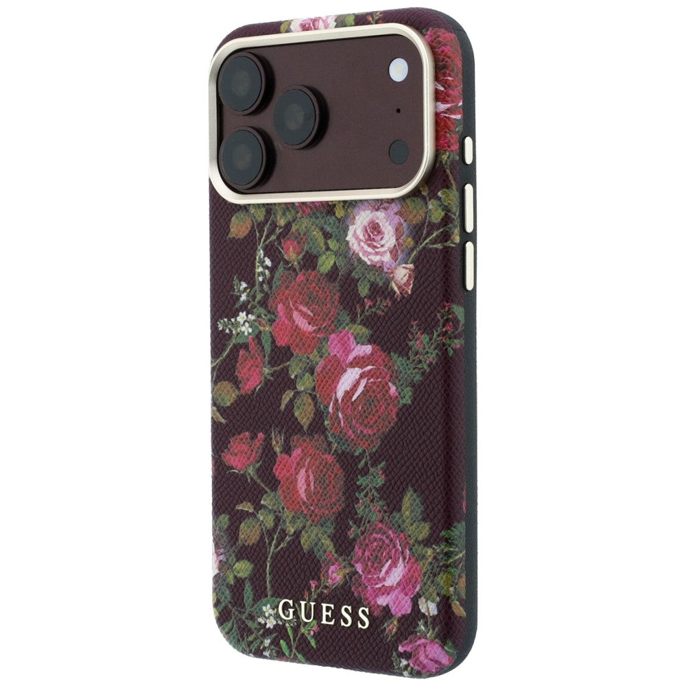 Husa de protectie Guess Blossom Roses Print compatibil cu iPhone 18 Pro / iPhone 17 Pro, Bordo