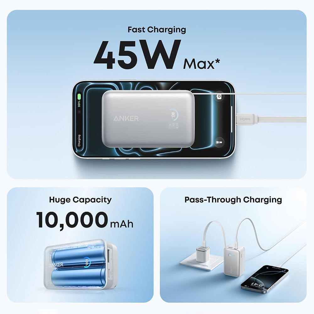 Baterie externa Anker Nano (A1638H21), 10000mAh, USB-C / USB, 45W, Alb