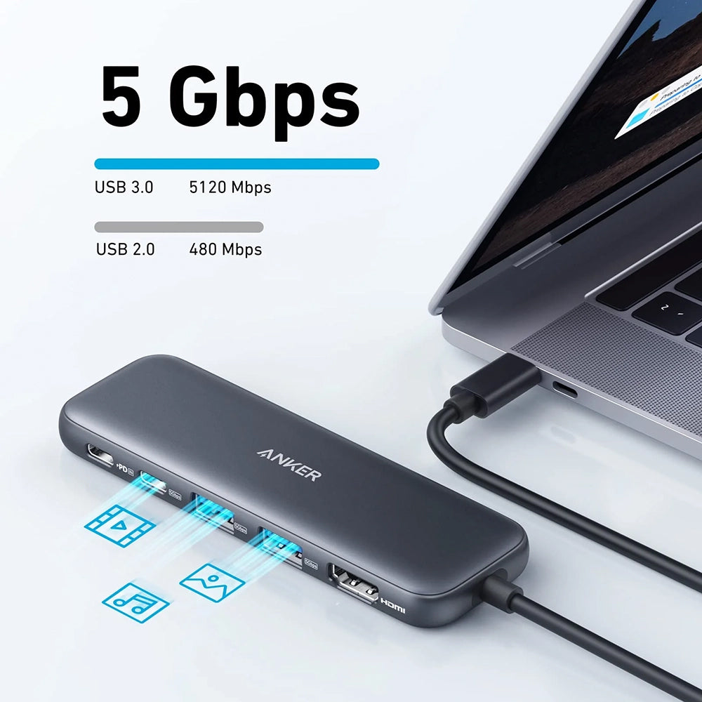 Hub Anker 332 (A8355H11), 5in1 HDMI 4K, Negru