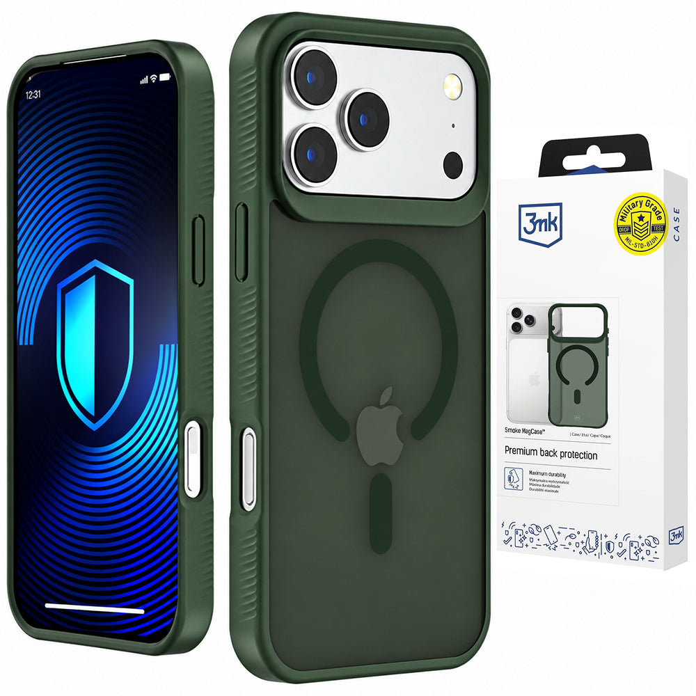 Husa de protectie 3mk Smoke MagCase compatibil cu iPhone 17 Pro / iPhone 18 Pro, Verde