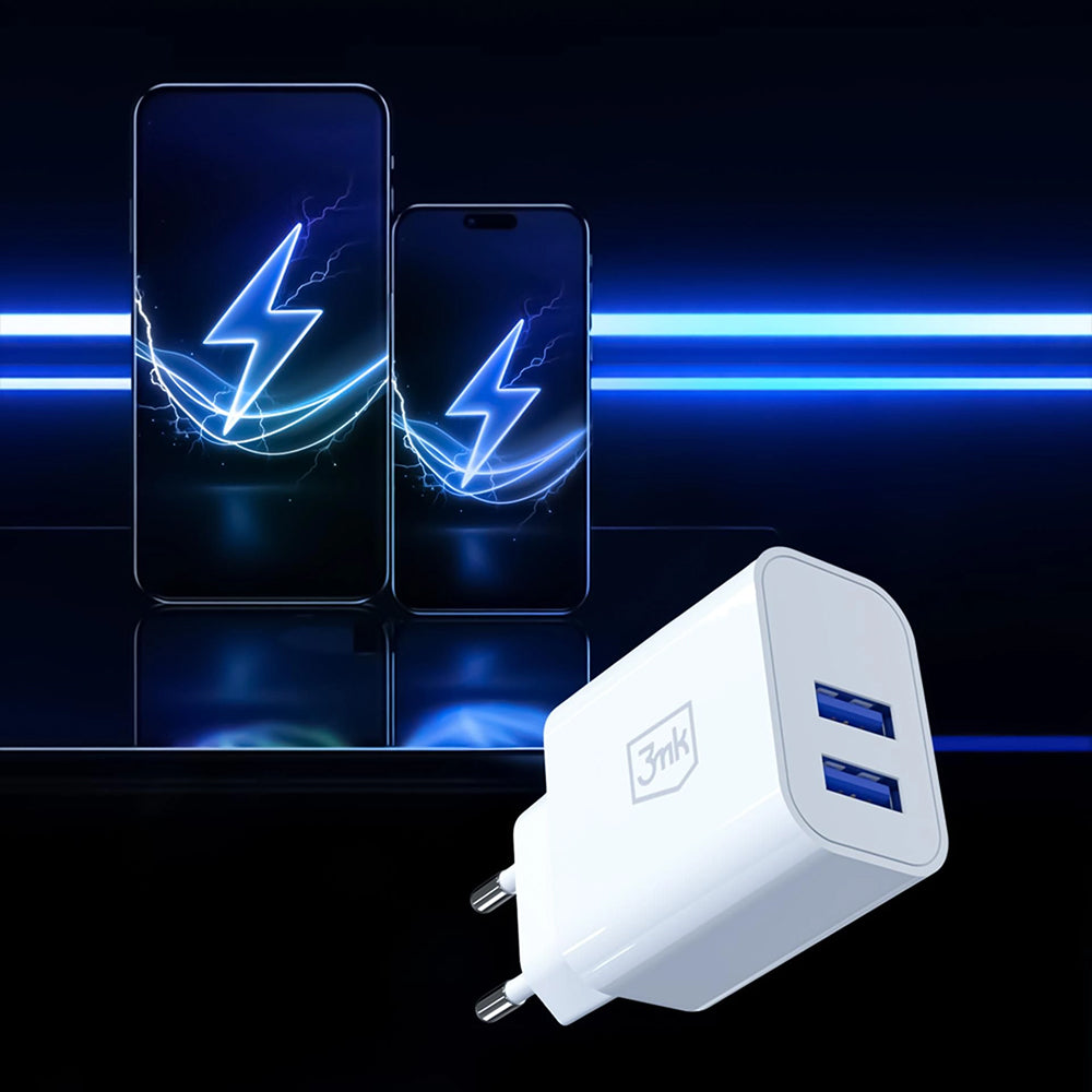 Încărcător de priză 3mk FlowPower alb, cu 2x USB
