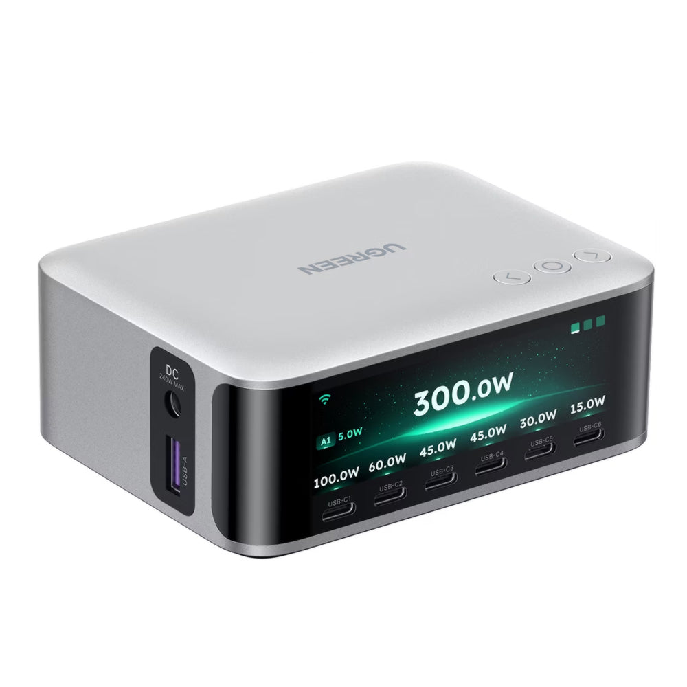 Incarcator Ugreen (75753B), 6x USB-C / USB / DC, 300W GaN, Gri