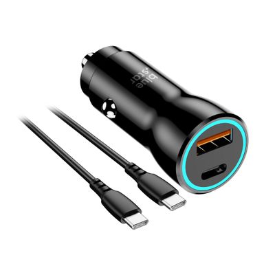 BLUE STAR încărcător auto 3A 25W Type C + USB A + cablu Type C la Type C PD QC3.0 AFC PPS negru
