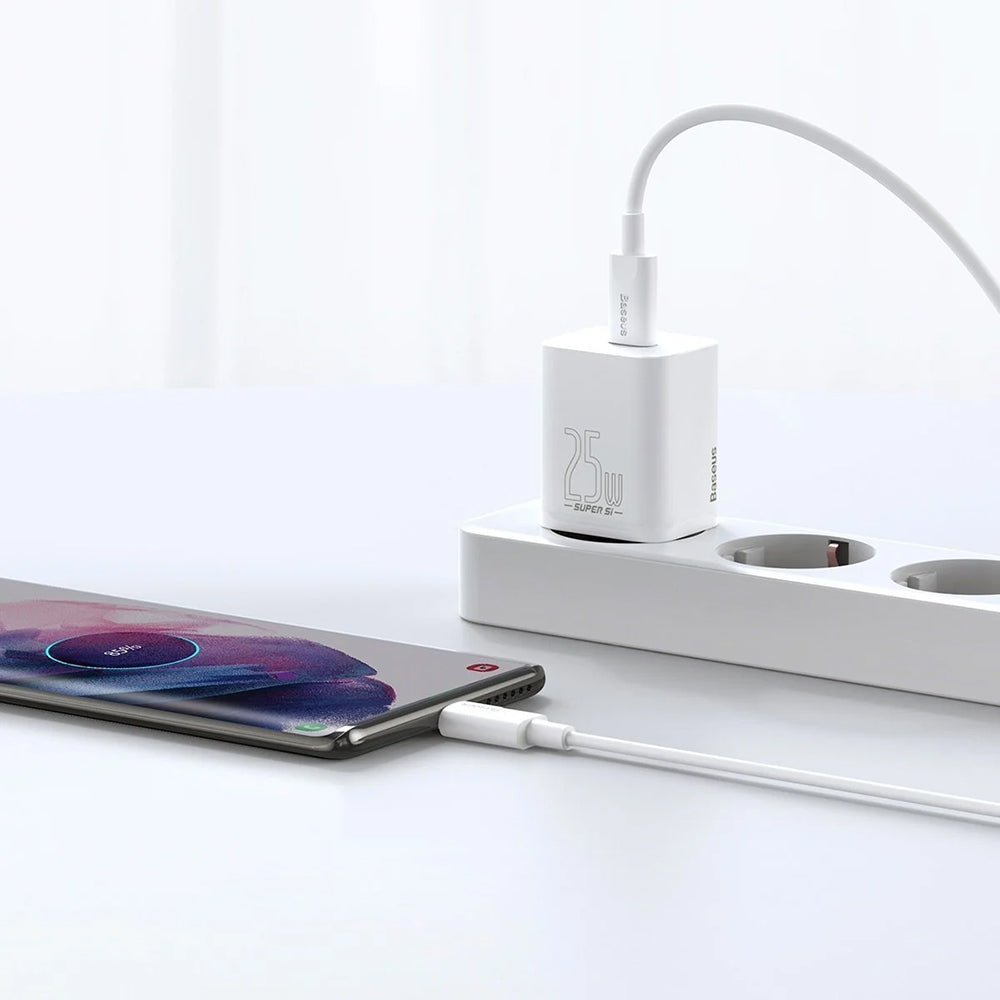 Incarcator Baseus (TZCCSUP-L02), USB-C PD25W, Cablu inclus, Alb