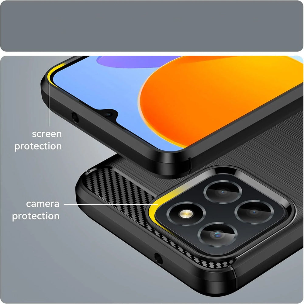Husă Techsuit Carbon Silicone neagră pentru Honor X6, Honor X8 5G și Honor 70 Lite