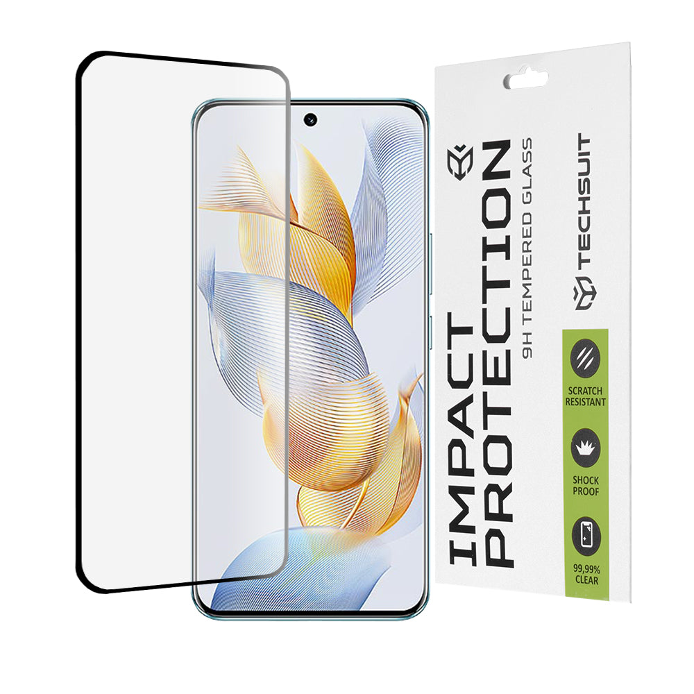 Folie de protectie Techsuit 111D Full Cover / Full Glue Glass / 3D Curved Screen compatibil cu Honor 90, Negru