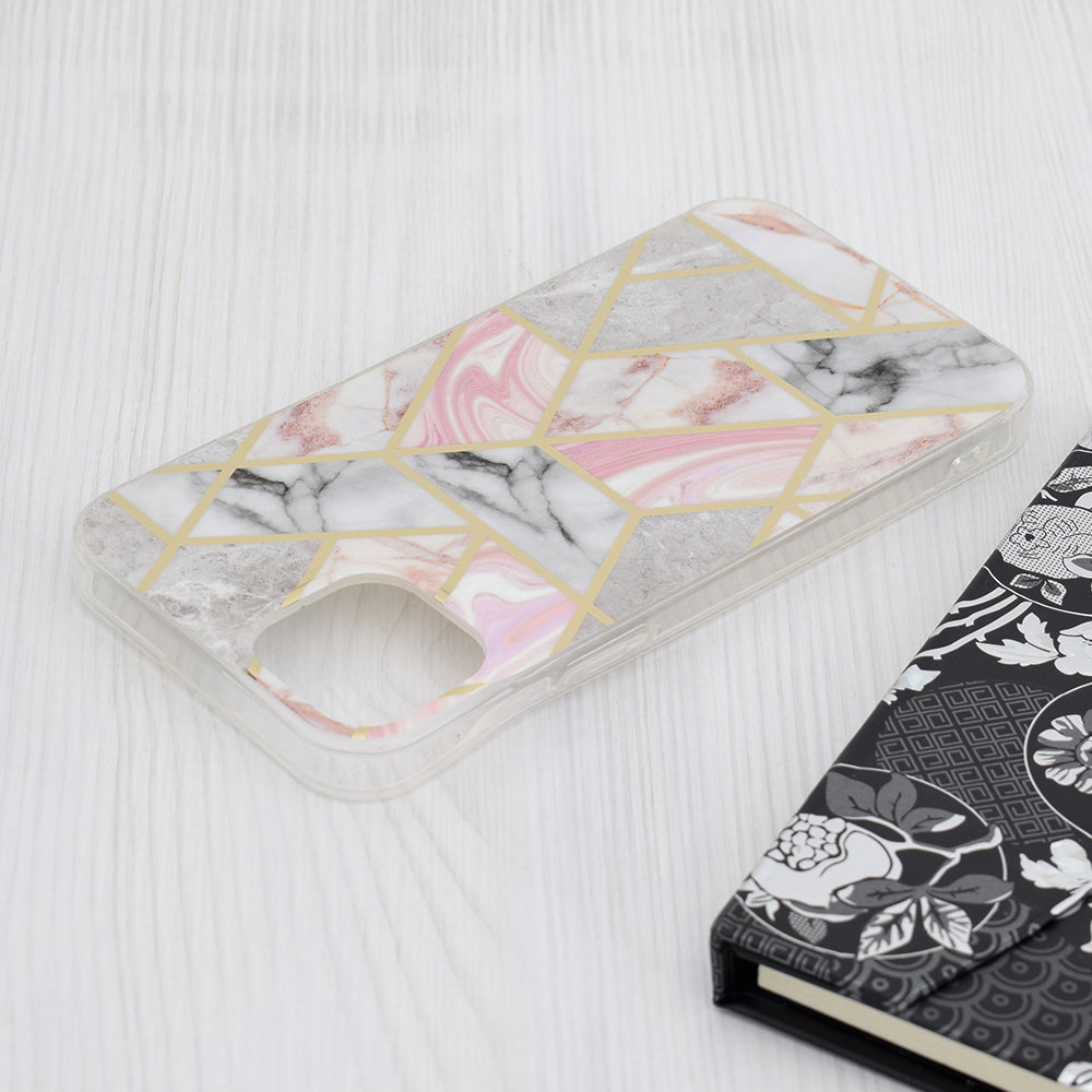 Husa de protectie Techsuit Marble Series compatibil cu iPhone 15 Plus, Roz Hex