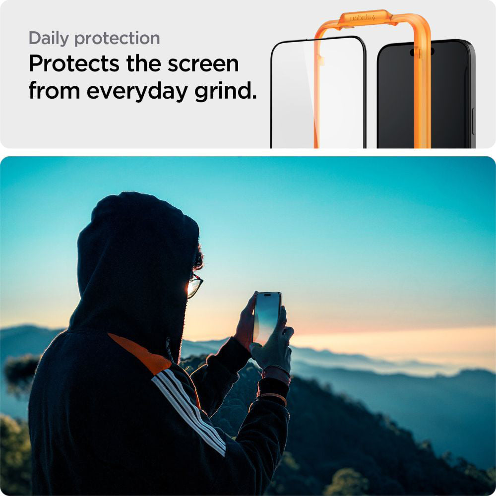 Folie de protectie Spigen (set de 2) Glas.tR Align Master (AGL06906) compatibil cu iPhone 15, Negru