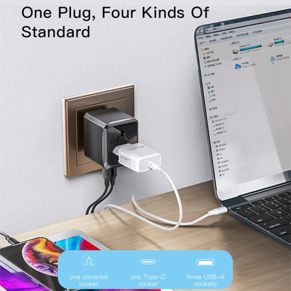 Incarcator Yesido (MC10), 3x USB, Type-C, for Travel, EU, UK, US, AUS, 3.6A, Negru