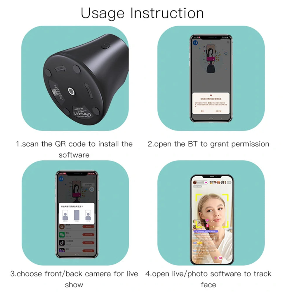 Suport Yesido Selfie Stick (SF10), Stable, Intelligent Face Recognition, 360° Rotation, Negru