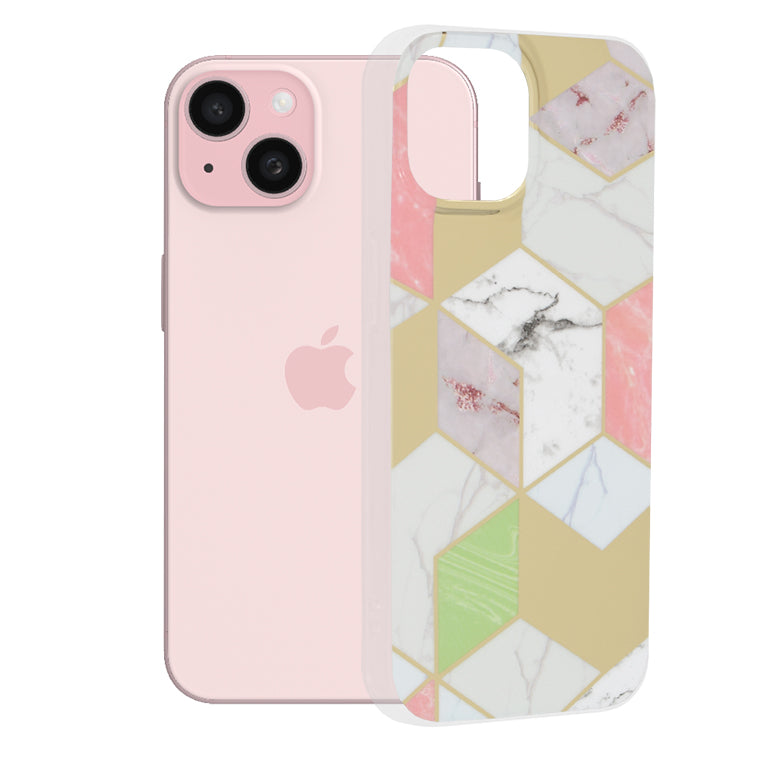Husa de protectie Techsuit Marble Series compatibil cu iPhone 15, Mov Hex
