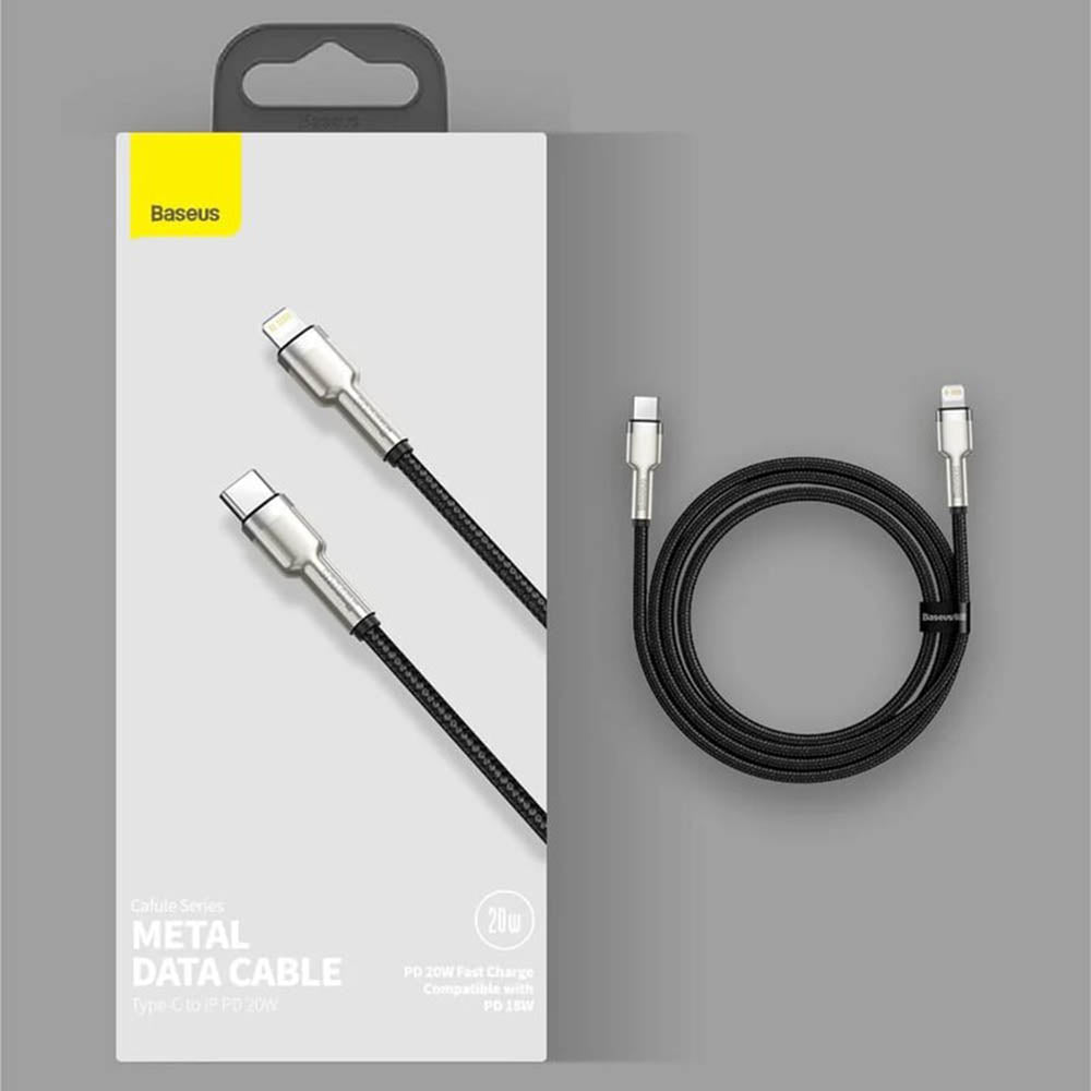 Cablu Baseus Cafule Series Metal (CATLJK-A01), Type-C to Lightning, PD20W, 1m, Negru