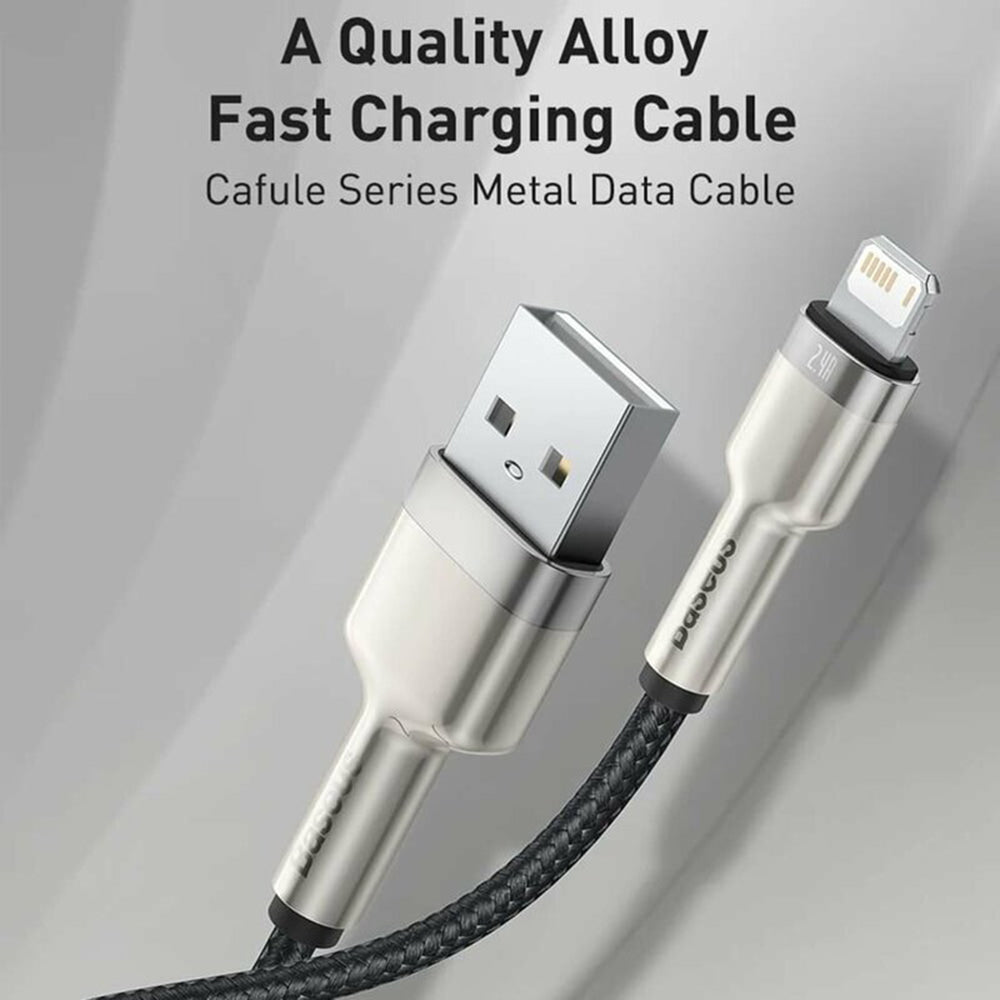 Cablu Baseus Cafule Series Metal (CALJK-01), USB to Lightning, 2.4A, 480Mbps, 25cm, Negru