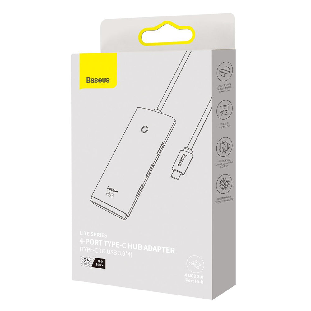 Hub Baseus Lite Series (WKQX030301), Type-C la 4x USB 3.0, 0.25m, Negru