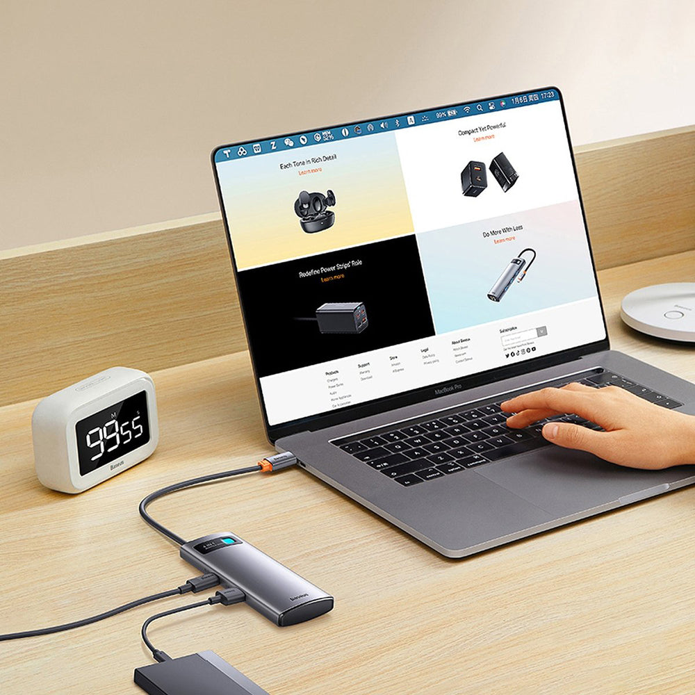 Hub/Dock Baseus Docking Station Metal Gleam Series (WKWG070013), 4in1 Multifunctional Hub, Type-C to 4 x USB 3.0, Type-C, Gri