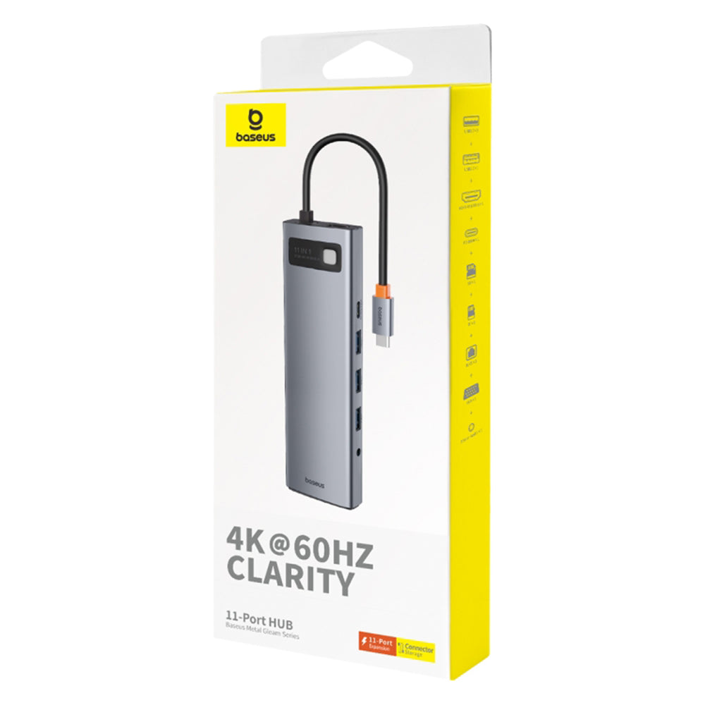 Hub Baseus Metal Gleam (B00030709811-00), Type-C to HDMI 4K, VGA, 4xUSB, RJ45, Gri