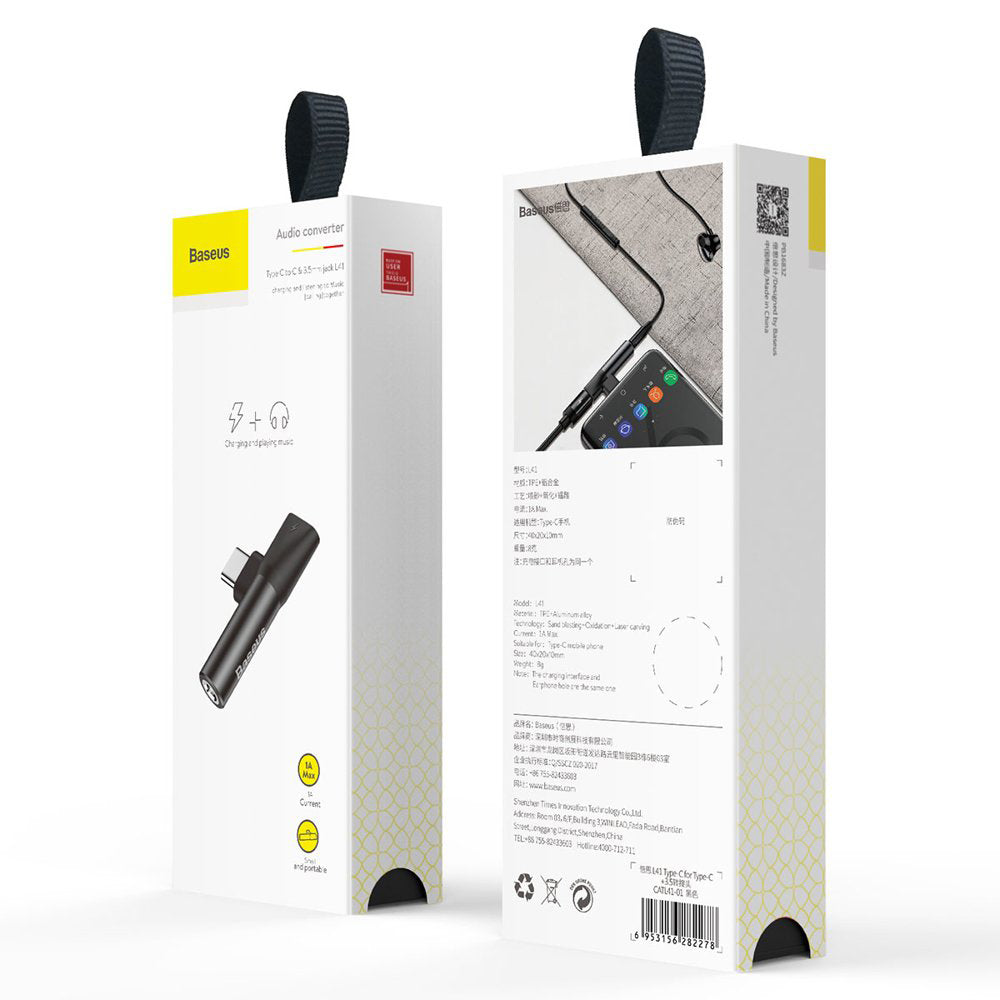 Adaptor Baseus Audio Adapter L41 (CATL41-01/A10229300117-Z1), Type-C to Type-C, Jack 3.5 mm, Negru