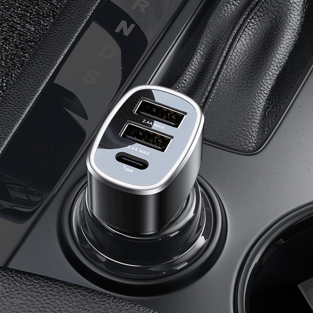 Incarcator Yesido Car (Y47), Dual USB, Type-C, Fast Charging, 49W, Aluminum Alloy, Negru