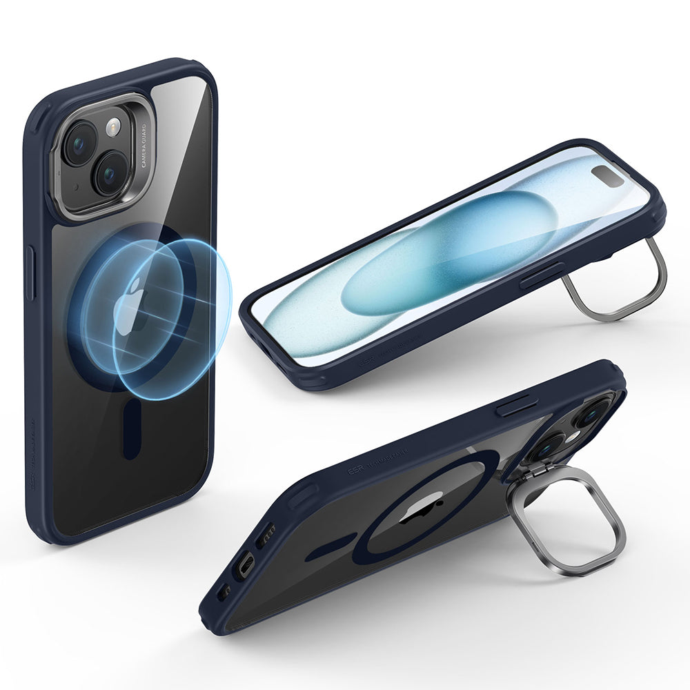 Husa de protectie ESR Classic Hybrid HaloLock Kickstand compatibil cu iPhone 15 Plus, Transparent Dark Blue